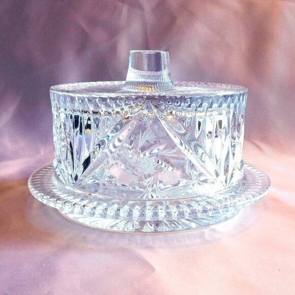 Cut Glass Round Covered Cheese or Butter Dish # 22049 - Picture 1 of 4
